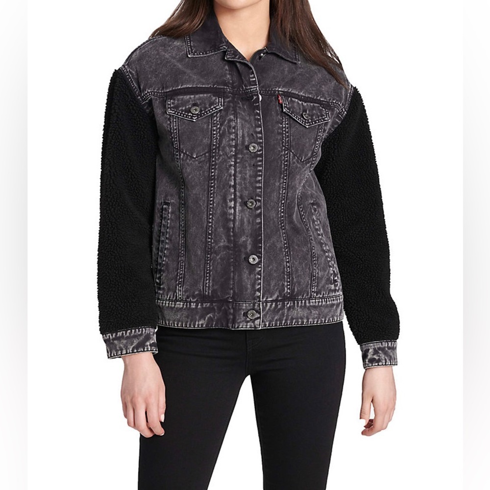 Levi’s‎ Sherpa Sleeve Denim Trucker Jacket Plus 3X Acid Wash NWT